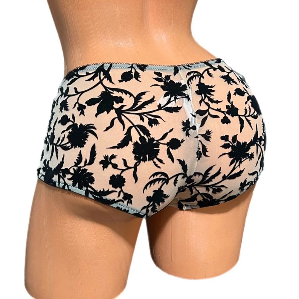 Victorias Secret Luxe Sexy Sheer Mesh / Velvet Flowers Shortie Panty beige black